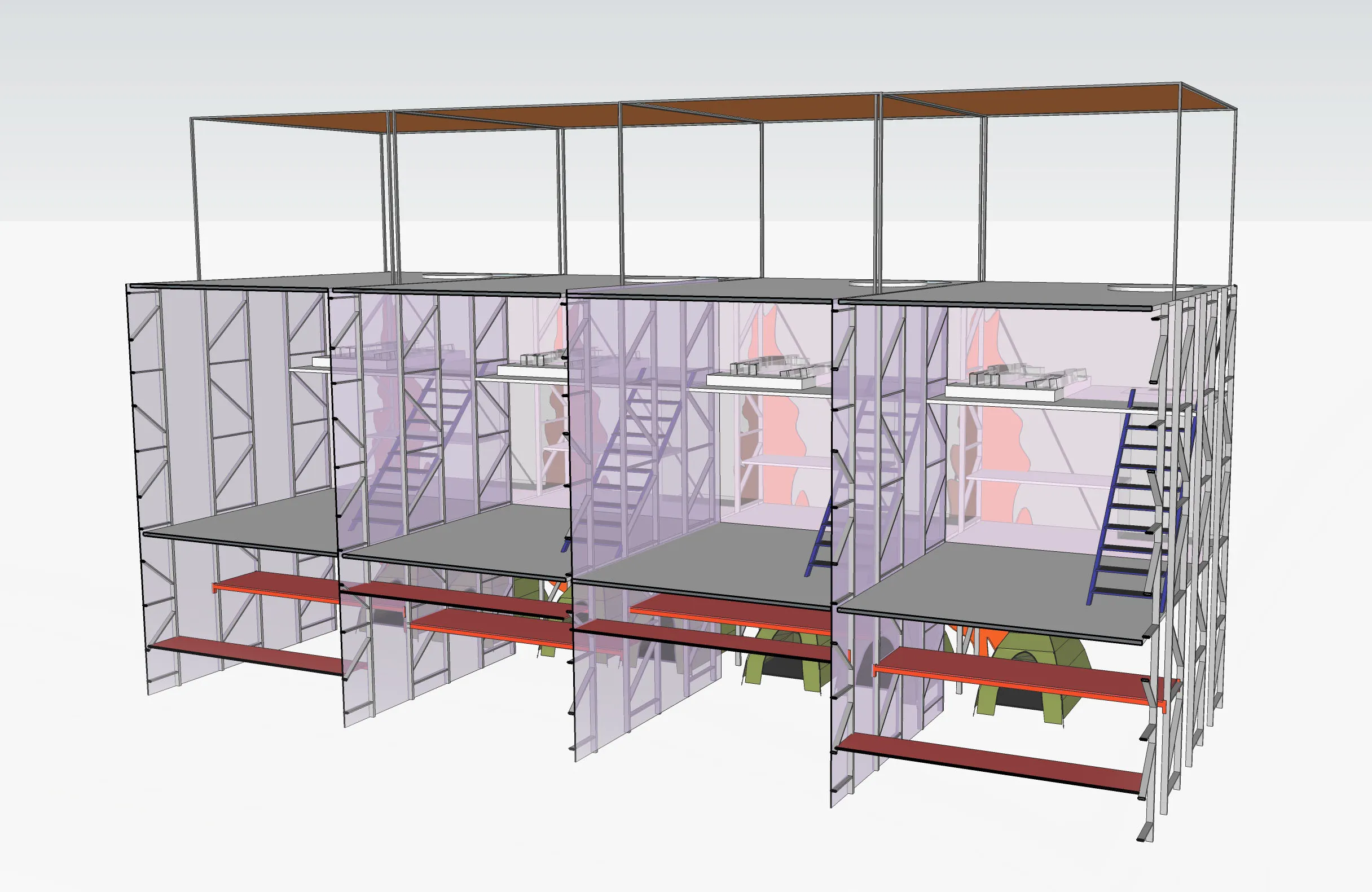Section cut from front view, emphasising hang-out spaces.
