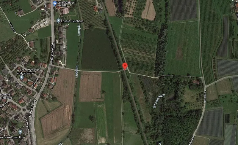 The site of the accident seen from above today. Lipbach can be seen to the left.