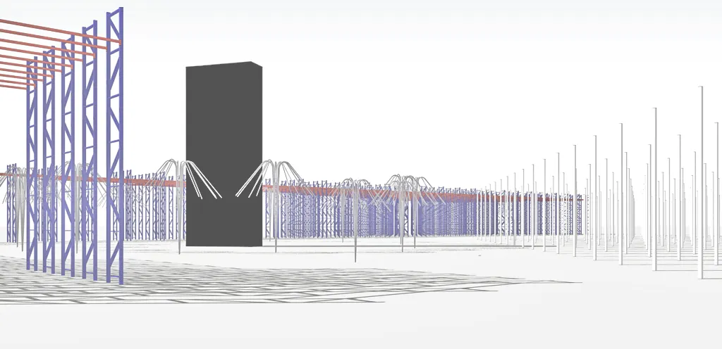 A metallic forest to get lost in. (Note the monolith from ‘2001, A Space Odyssey’)