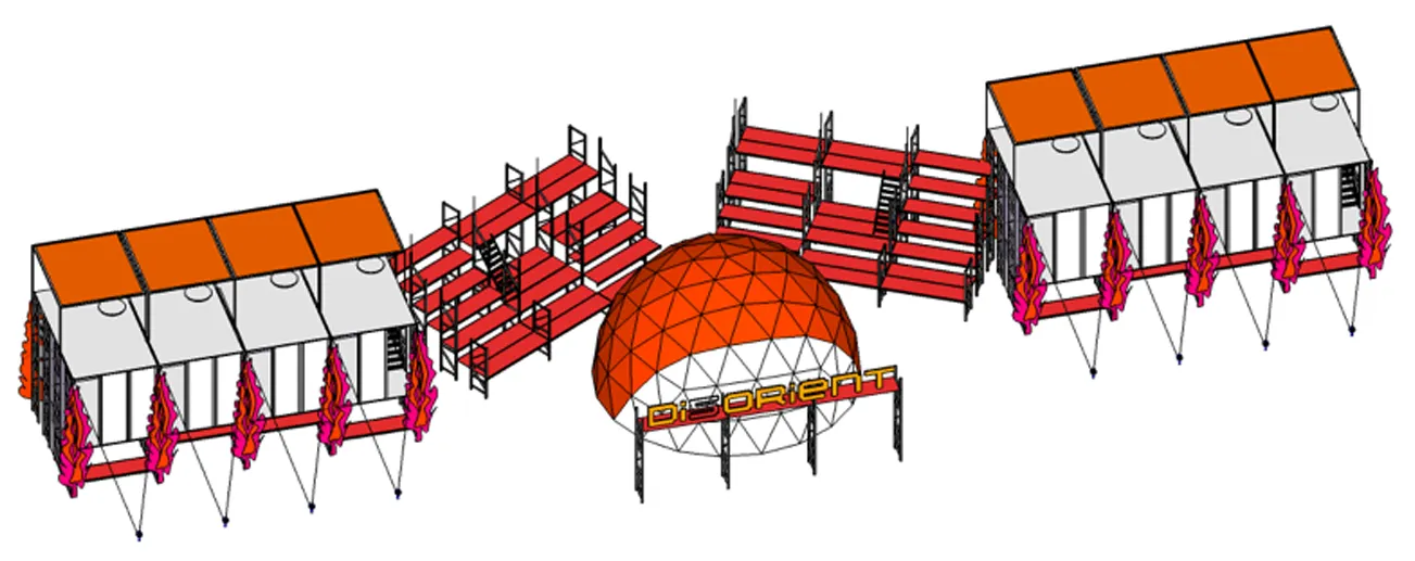 Put together, the combined unit tries to balance the needs of privacy of the camp along with allowing the craziness of the esplanade seep in.