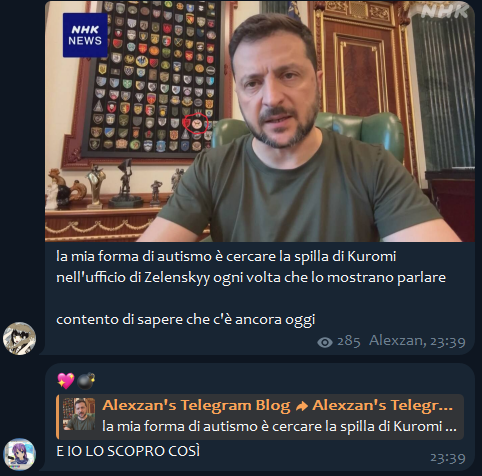 “la mia forma di autismo è cercare la spilla di Kuromi nell’ufficio di Zelenskyy ogni volta che lo…