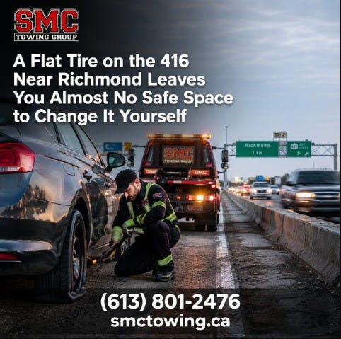 A Flat Tire on the 416 Near Richmond Leaves You Almost No Safe Space to Change It Yourself
