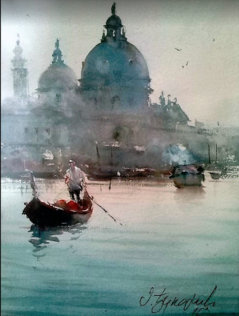 Dusan Djukaric, Venice Gondola 01 Painting of the Canals of Venice by