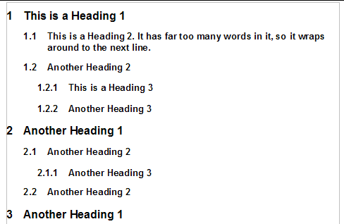 An example of different Heading styles listed out in a numbered list.