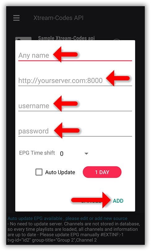 How to setup IPTV on GSE via Xtream-Codes API?