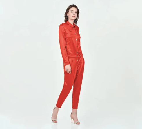 Women’s Long Sleeve Red Jumpsuit - Kamille - Medium