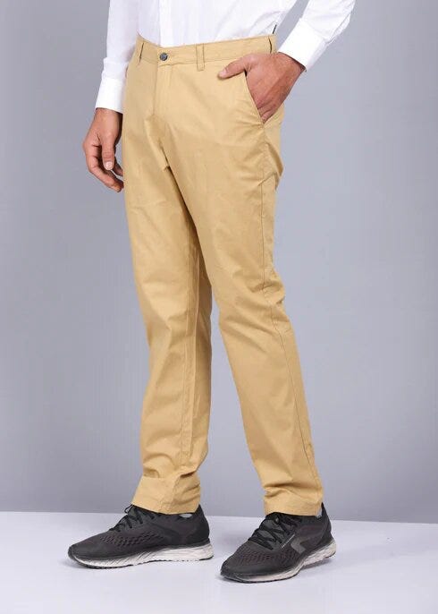 Khaki Casual Trousers  Solid Cotton Lycra Smart Fit
