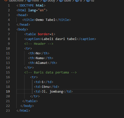 CARA MEMBUAT TABEL SEDERHANA DENGAN HTML DI VISUAL STUDIO CODE - Putri ...