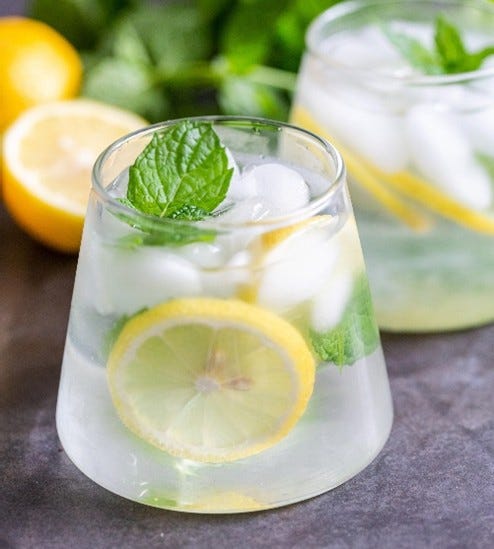 Infused water with lemon and mint — a refreshing, real-food alternative to artificially flavored soft drinks