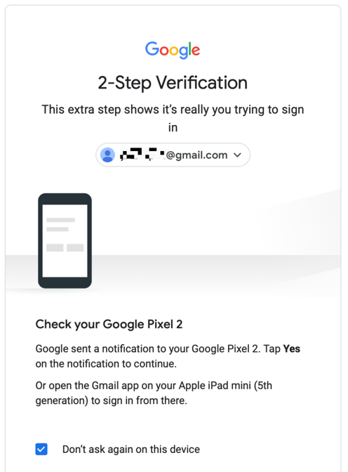 2 step verification code gmail