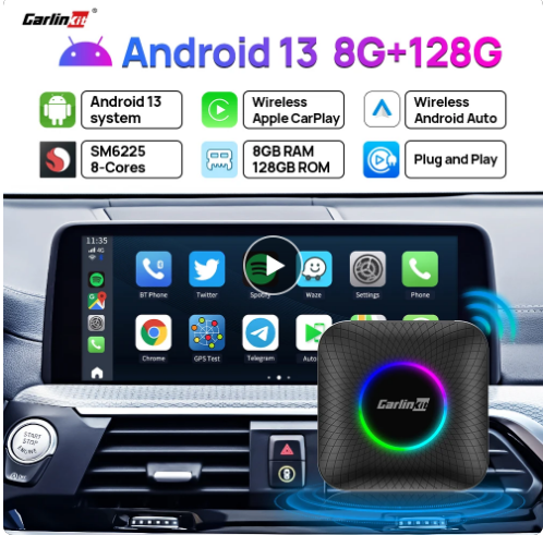 Carlinkit Ai Box Android 13 Led Wireless Android Auto & Apple CarPlay Smart  Tv Box QCM6225 