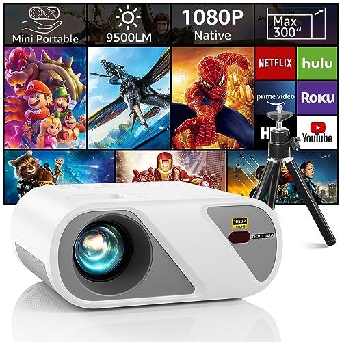 Roconia Projector Best Full HD 1080P Video Projector with Tripod — A