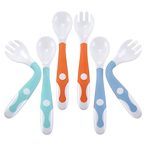 Baby Utensils Spoon Fork with Case 2 Sets Toddler Babies Children Feeding Training Spoon Easy Grip Heat-Resistant Bendable Soft Perfect Self Feeding