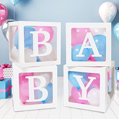 RUBFAC Baby Boxes with 41 Letters and 36 Balloons, 4pcs Clear Balloon ...