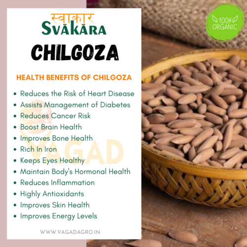 Health Benefits Of Chilgoza. Chilgoza is used as a dry fruit. It is