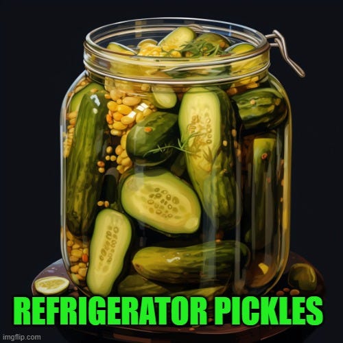 Refrigerator Pickles. A culinary treat by Larry Nowicki
