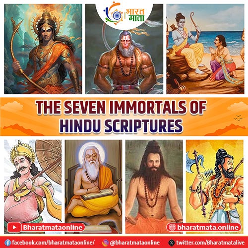 These seven Chiranjeevis represent different aspects of human virtues and divine intervention in mythology. Their stories teach lessons of righteousness, devotion, and the eternal struggle between good and evil. For a culture grappling with the transient nature of the world, these characters reveal a profound desire for eternal continuity- Bharat Mata