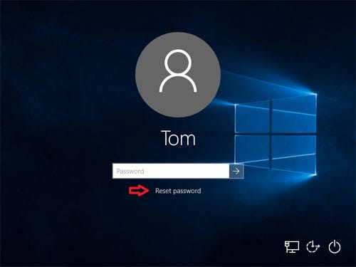 Reset password option at windows 10 login screen