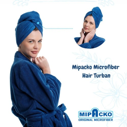 Handuk Rambut Hair Turban Microfiber, Halus dan Lembut — Biru