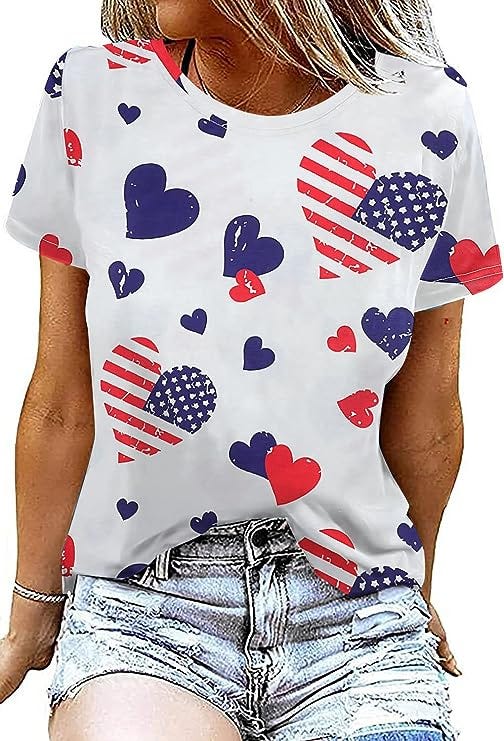 American Flag Shirts 4th of July Women Vintage USA Patriotic Shirt Summer  Casual