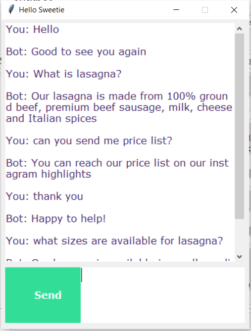 Simple Chatbot using Python: Sweet Savoury Kitchen | by hyra maya | Medium