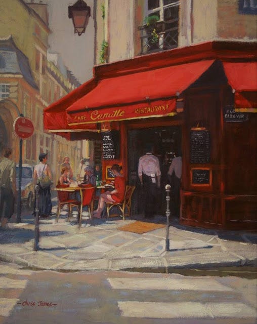 Christopher James; Chez Camille, Paris 01 Painting, Streets of Paris ...