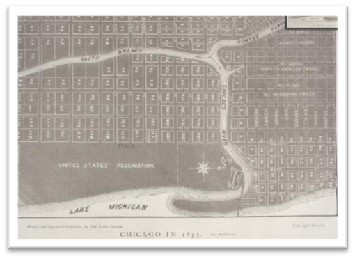 Harita 4.1.1:Chicago Haritası (1835) Kaynak: Newberry Library (Land Owner, v. 1) Cartographer: Unknown http://www.encyclopedia.chicagohistory.org/pages/3298.html
