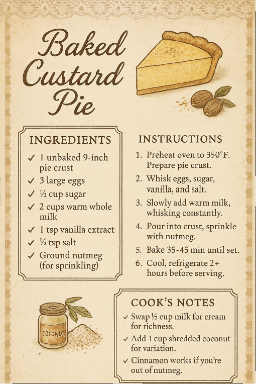 🥧 Baked Custard Pie: Old-Fashioned Comfort in Every Slice