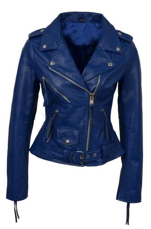 Blue Leather Jacket - James David - Medium