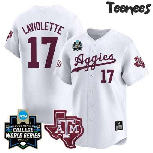 Texas A&M Aggies 2024 College World Series Baseball Jersey — White by
