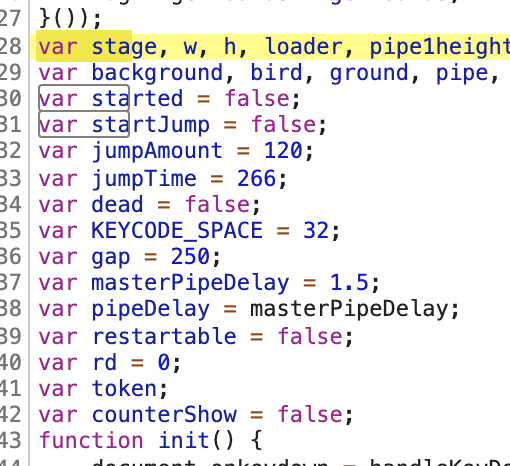 Variables in the code