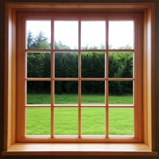 Window wood frame. A window with a wood frame offers a… by Glass