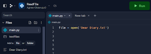 A code displaying the opening of a file.
