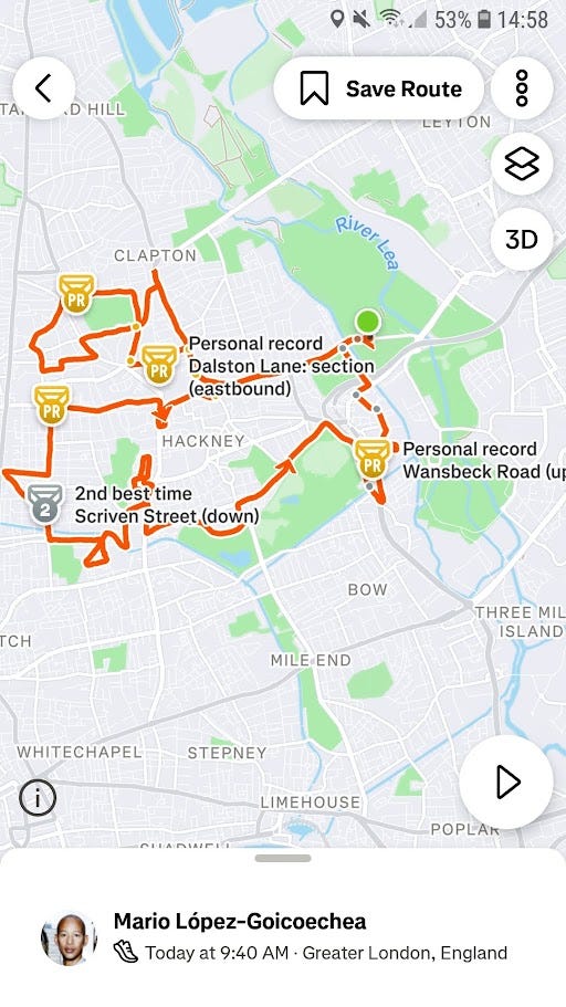 Screenshots of my Strava