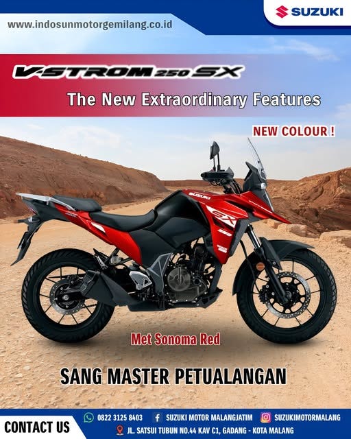 SUZUKI V-STROM 250 SX NEW COLOR METT SONOMA RED | SUZUKI MOTOR MALANG