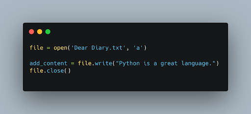 A code displaying appending a phrase to a text file