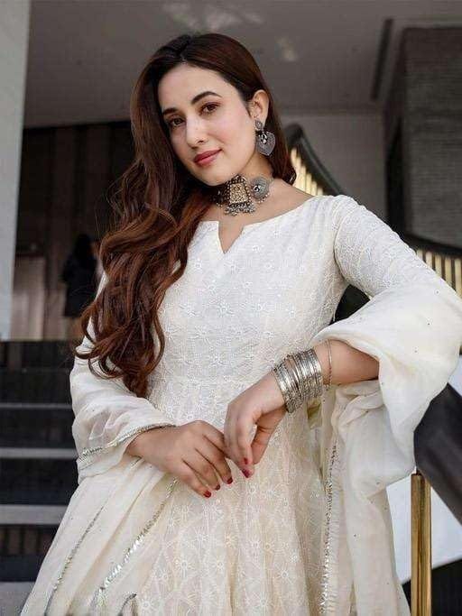 Women’s Cotton Chikankari Long Anarkali Kurti With Dupatta (White)