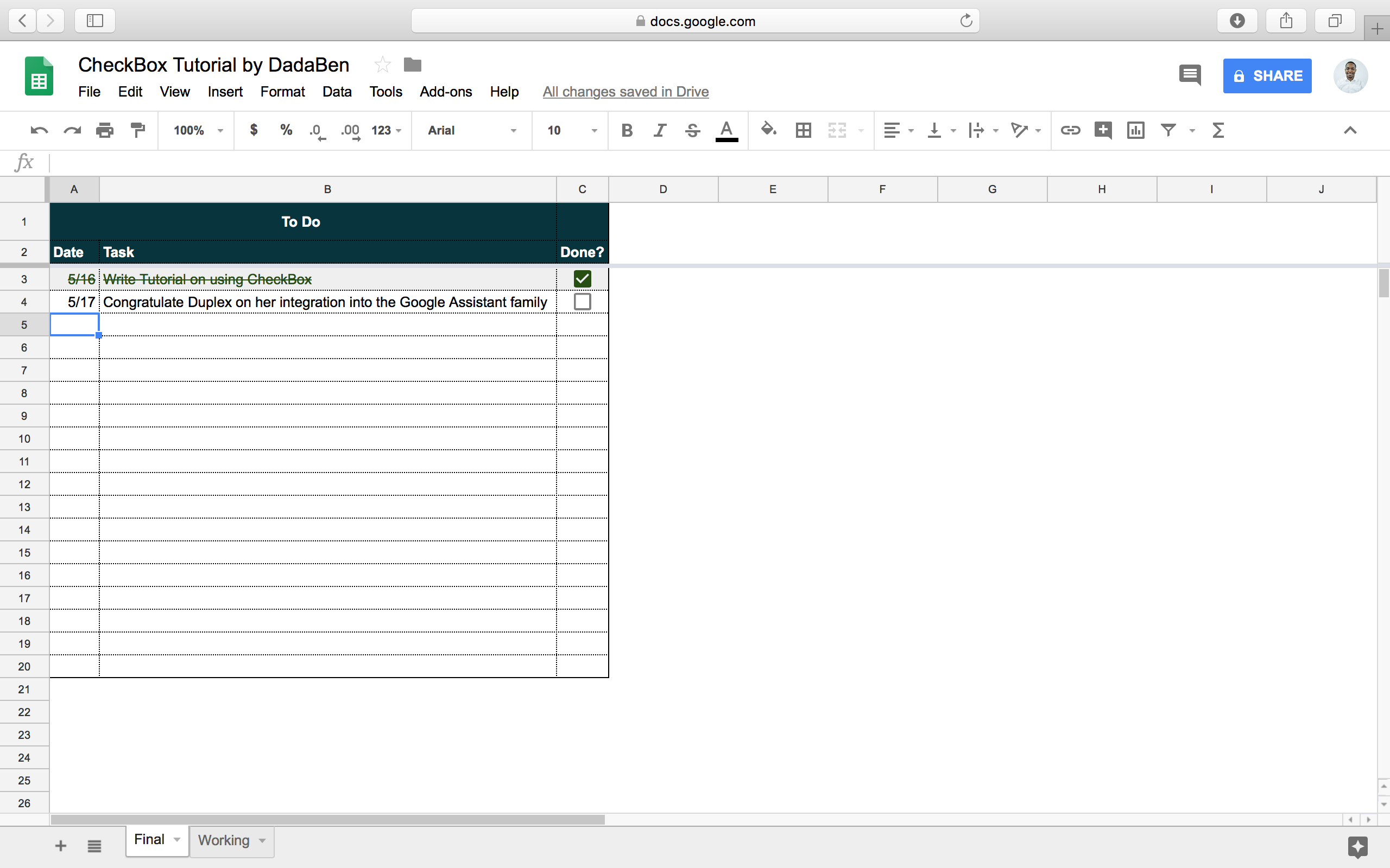 Tutorial: How to build your own beautiful ToDo list Sheet | by Benjamin  Dada, MSc. | Write | Medium