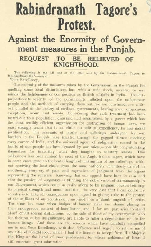 Rabindranath Tagore, the first non-European Nobel laureate, whose renunciation of his knighthood in 1919 signaled the moral collapse of British colonial authority. Image via Wikimedia Commons (public domain).