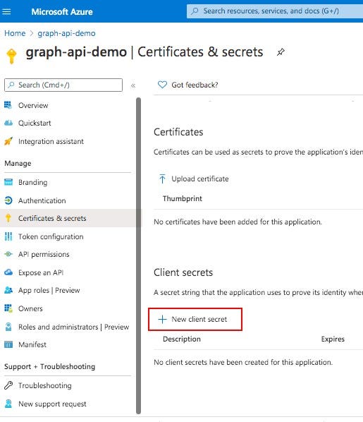 Add new client secret- Cloudatica example