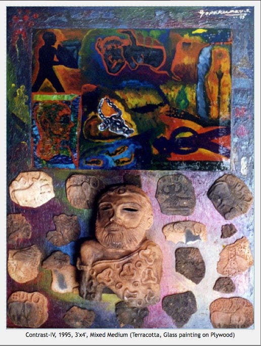Title: Contrast — IV, Year: 1995, Size: 3' x 4', Medium: Mixed Media Exhibited Galleries: Kerala Lalithakala Akademi annual art exhibition 1995, Kochi, Kerala, India.