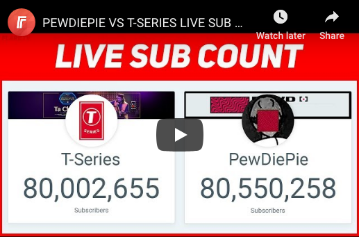 PEWDIEPIE VS T-SERIES LIVE SUB COUNT: WHO WILL PREVAIL? -  Sub to  Pewdiepie