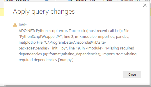 ADO.NET: Python script error.