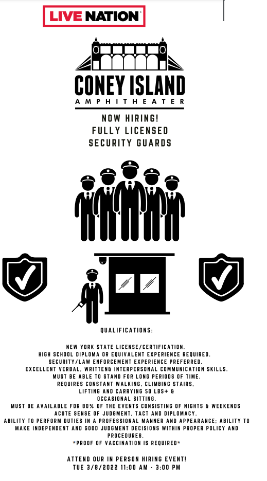 Join Workforce1 on 3/8 for Coney Island Live Nation InPerson job Fair