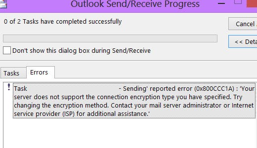 Outlook выдает ошибку