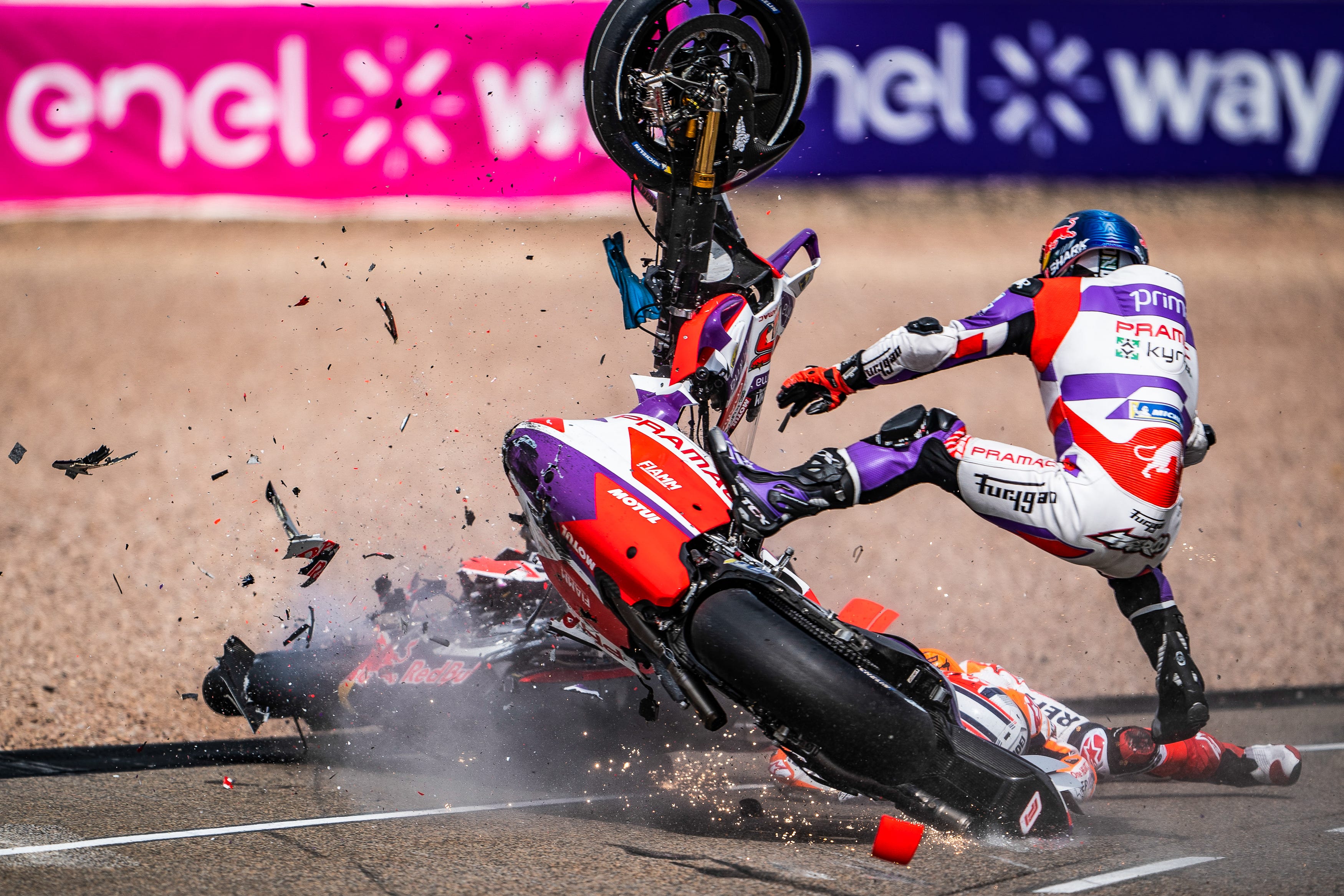 How do riders survive a MotoGP crash
