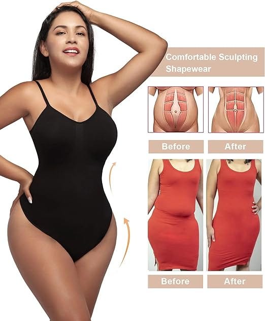  SHAPERX Bodysuit For Women Tummy Control Shapewear Seamless  Sculpting Thong Body Shaper Tank Top