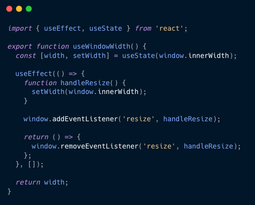 useWindowWidth hook code