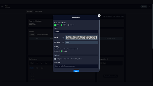 Save after Clicking on USD-M to enable portfolio tracking - image source