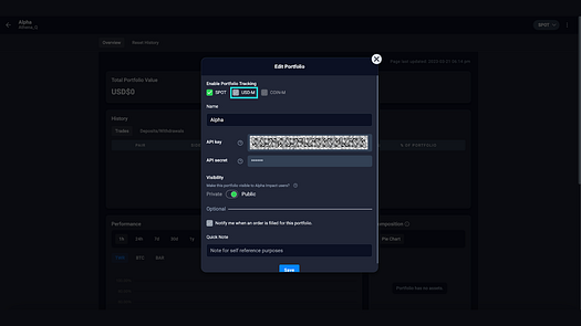 Click on USD-M to enable portfolio tracking - image source